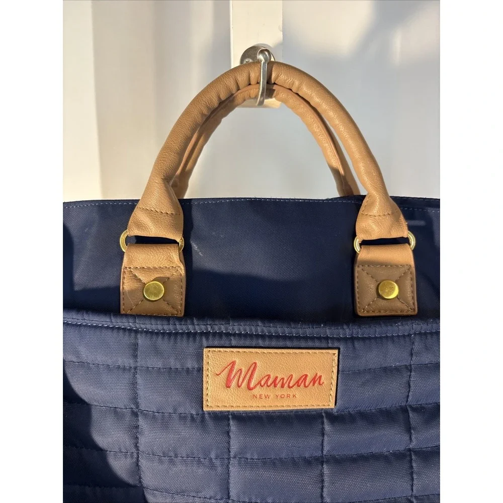 Maman New York Diaper Bag Navy Blue/ Beige Quilted Shoulder Bag Messenger Look